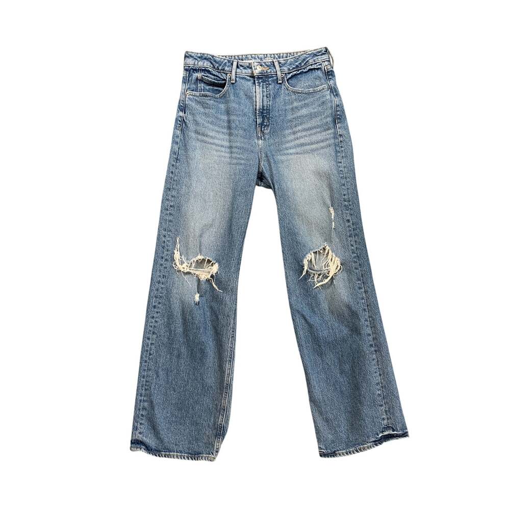 Old Navy Jeans Womens 8 Blue Extra High Waisted Sky Hi Wide Leg Distressed Denim